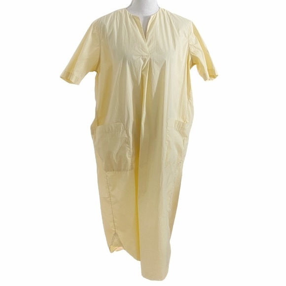 REMAIN BIRGER CHRISTENSEN MIRKA SOFT YELLOW SHORT SLEEVE V-NECK SHIFT MAXI DRESS - Picture 2 of 9